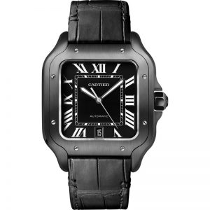 SANTOS DE CARTIER, LARGE, AUTOMATIC, STEEL, ADLC, INTERCHANGEABLE RUBBER AND LEATHER BRACELETS