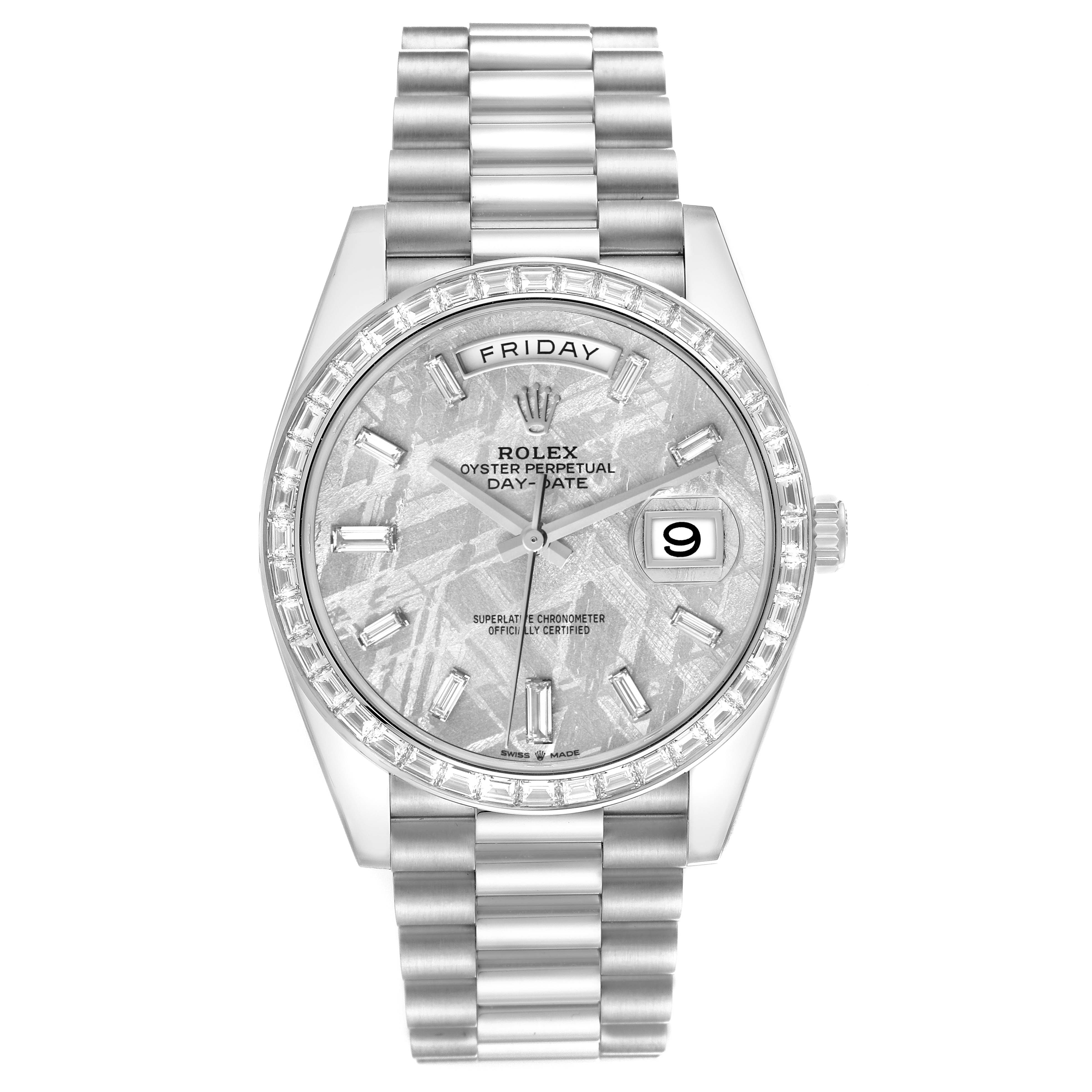 Rolex Day-Date 40 Platinum Meteorite Diamond Dial Diamond Bezel Men's Watch M228396TBR-0027